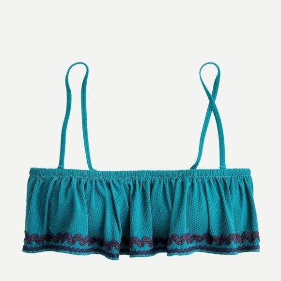 J. Crew Bandeau Ruffle Lowrider Bikini w/ Rickrack, Spicy Jade Size XL NWT - Picture 2 of 10